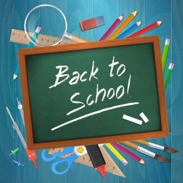 Back to school on chalkboard vector illustration Illustrazione stock