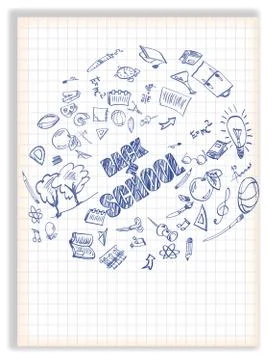 Back to school. Checkered background with drawings on the theme of education. Stock Illustration
