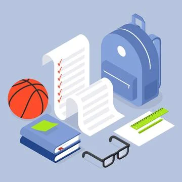 Back To School Checklist Isometric Illustration Stock Illustration