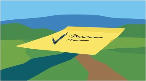 Back to School Checklist on yellow paper floating over a green landscape wi.. Stock Illustration