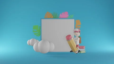 Back to school with child illustrations the background of blue sky Stock Footage 244823129