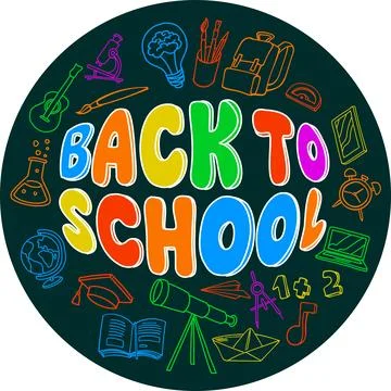 Back to school circular doodle frame with various stationary supplies.. vec.. Stock Illustration