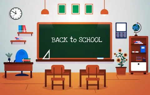 Back to School Class Classroom Blackboard Table Chair Education Illustration 库存插图
