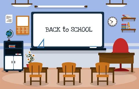 Back to School Class Classroom Whiteboard Table Chair Education Illustration Stock Illustration