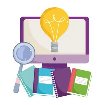 Back to school, class computer online books elementary education cartoon Stock Illustration