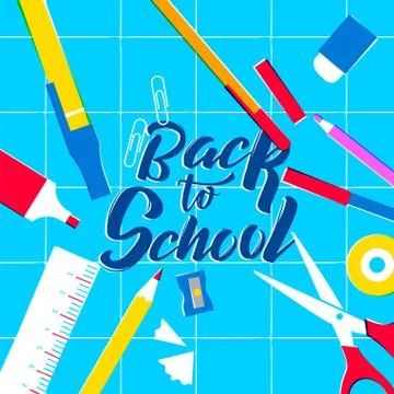 Back to School class supplies on study table Illustrazione stock