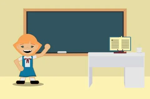 Back to school classes. Student girl in school uniform. Expose in front of th Stock Illustration