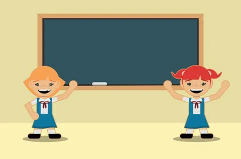 Back to school classes Two students girls in school uniforms expose in front Stock Illustration
