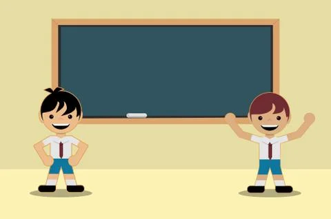 Back to school classes Two students in school uniforms expose in front of the Stock Illustration