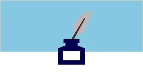 Back to School Classic quill pen standing in an inkwell illustration with c.. Stock Illustration