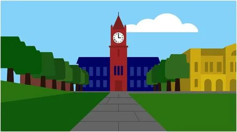 Back to School Classic school building architecture with clock tower and ca.. Stock Illustration