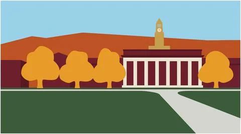 Back to School Classic university building campus lawn and pathway illustra.. Stock Illustration