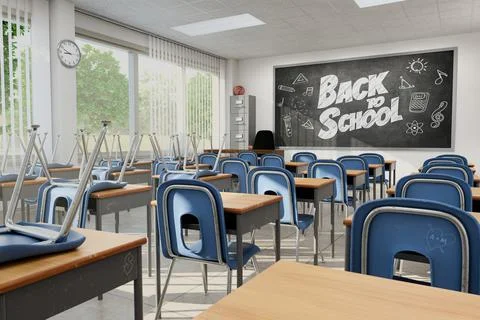 Back To School Classroom Chalkboard 3D Rendering Stock Illustration