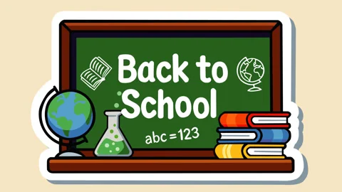 Back to School Classroom Chalkboard with Books, Globe, and Science Education Stock-Footage 337516696