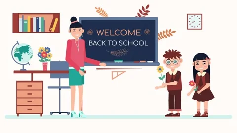 Back to School Classroom Scene Teacher and Students Welcome. Stock Footage 318345424