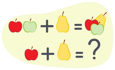 Back to School Clipart Elements Set, Apples and Pear Math School Formula Stock Illustration