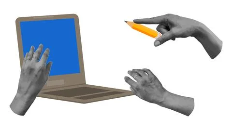 Back to school collage halftone hands set. イラスト素材