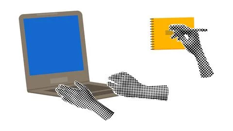 Back to school collage halftone hands set. イラスト素材