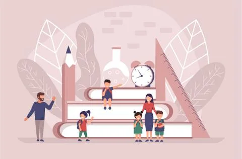 Back to school. Collection of children with backpack or bag Stock Illustration