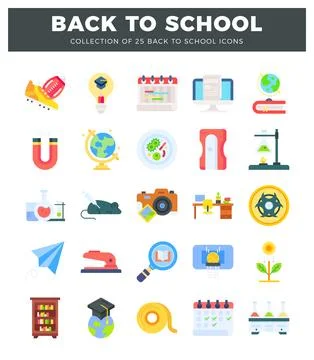 Back to school collection of flat icons with educational and sports items イラスト素材