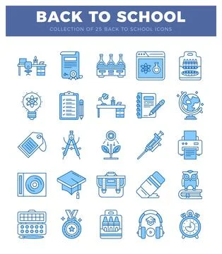 Back to school collection icons with educational elements on white background Stock Illustration