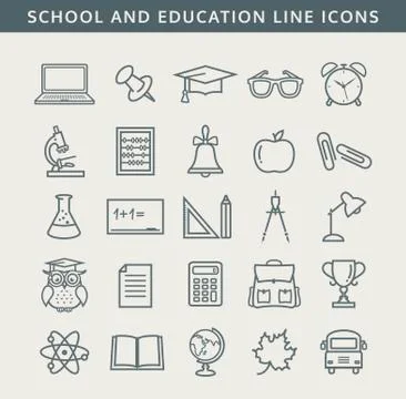 Back to school. Collection of school and education icons. Line symbols set. V 库存插图