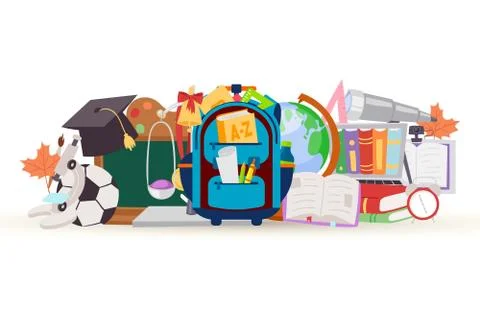 Back to school collection vector illustration. Different school supplies Stock Illustration
