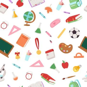 Back to school collection vector seamless pattern. Different school supplies Stock Illustration