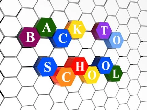 Back to school on color hexagons Stock Illustration