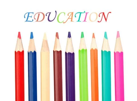 Back to school. colored pencils sharp vertical Stock Photos