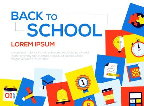 Back to school - colorful flat design style web banner Illustrazione stock