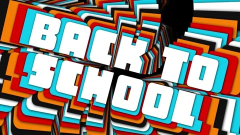 Back to School Colorful Stacked Text Animation on Black Background Stock Footage 340360396