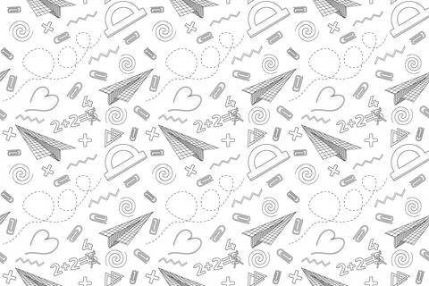 Back to School Coloring Page with Paper Planes 스톡 일러스트