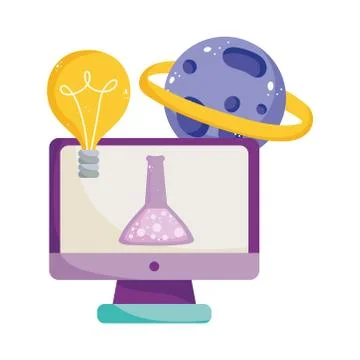 Back to school, computer chemistry flask planet science elementary education イラスト素材