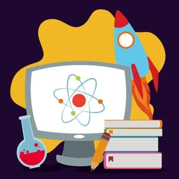 Back to school, computer chemistry flask books pencil startup elementary イラスト素材