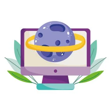 Back to school, computer planet science elementary education cartoon イラスト素材