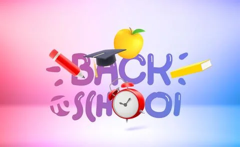 Back to school concept with 3d elements. 3d vector banner Stock Illustration