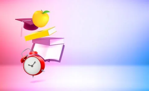 Back to school concept with 3d elements. 3d vector banner with holographic ef 스톡 일러스트