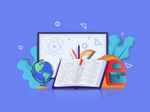 Back to school concept 3D illustration. Icon composition with blackboard with イラスト素材