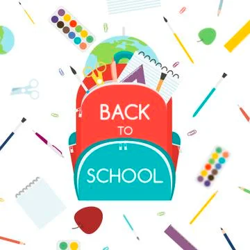 Back to School concept. Backpack with school supplies. Vector illustration. Illustrazione stock