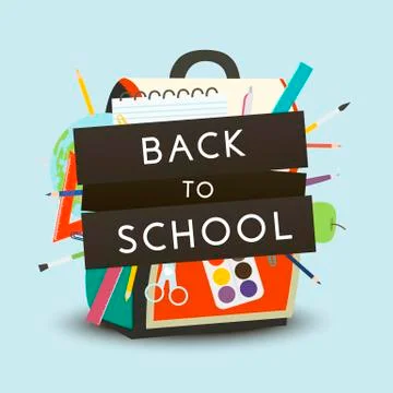Back to School concept. Backpack with school supplies. Vector illustration. Illustrazione stock