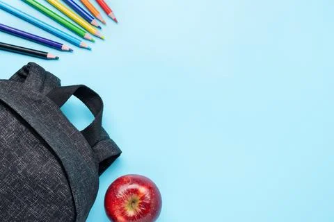 Back to school concept blue background Stock Photos
