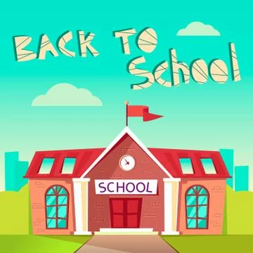 Back to School concept. Building schoolhouse flat illustration. Education poster Stock Illustration