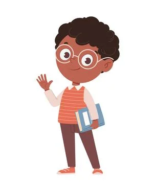 Back to school concept. Cheerful African American schoolboy with a book Illustrazione stock