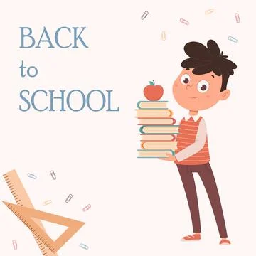 Back to school concept. Cheerful schoolboy holding books Stock Illustration