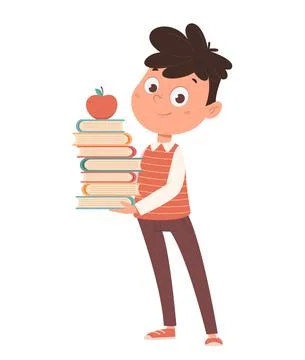 Back to school concept. Cheerful schoolboy holding books Stock Illustration