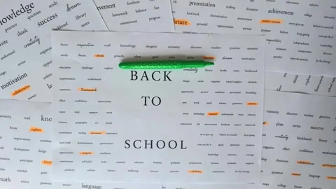 Back to School concept with colorful falling highlighters and  word art Stock Footage 337126585