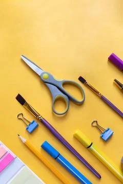 Back to school concept. Colorful stationary school supplies, copy space.Various Stock Photos