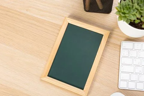 Back to school concept with copy space for flat text, top view, chalkboard .. Stock Photos
