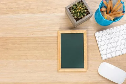 Back to school concept with copy space for flat text, top view, chalkboard .. Stock Photos